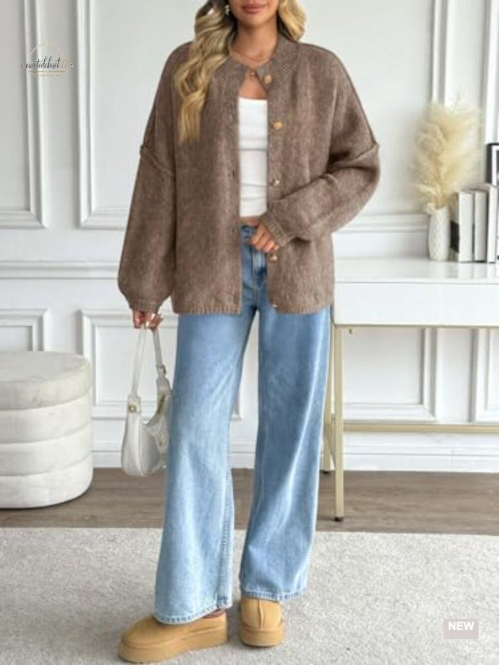 Oversized Chunky Knit Cardigan Sweater Long Lantern Sleeve Button Down Cozy - Picture 5 of 5
